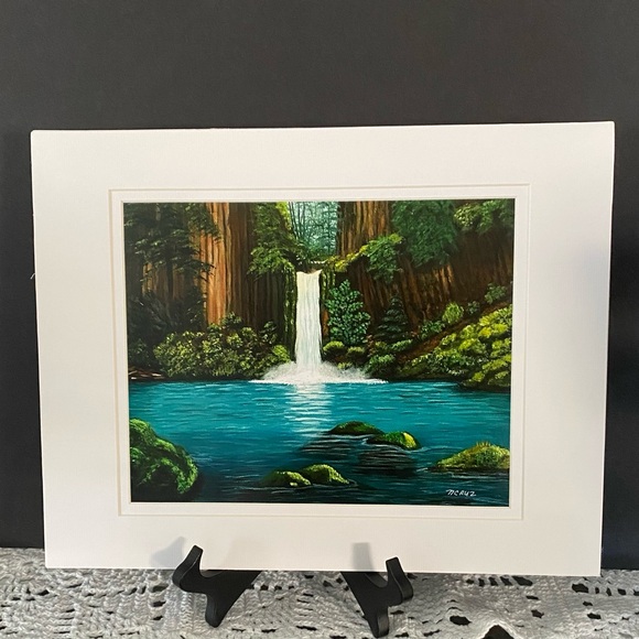 Hand Crafted Waterfall Landscape Art Print - Picture 2 of 5
